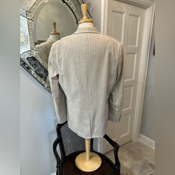 NWOT Beige White Perry Ellis Pin Stripe Linen Cotton Stud Boss Blazer 42R - Picture 10 of 15